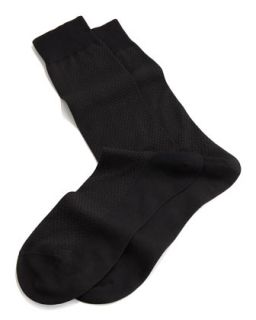 Mens Mid Calf Cross Hatch Socks, Black   Pantherella   Black