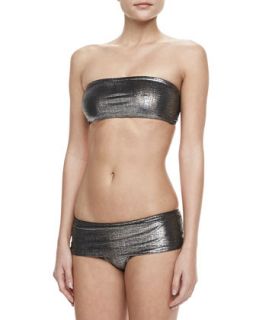 Womens Metallic Bandeau Fold Over Bikini   Marie France Van Damme   Silver (1)