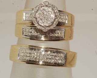 His& Hers 10K Yellow Gold with Diamonds Engagement/Wedding Trio Ring Set Jewelry
