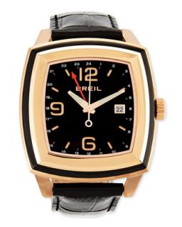 Mens Orchestra Crocodile Embossed Rose Gold Watch   Breil   Black/Gold