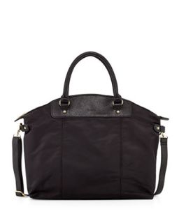 Locklyn Nylon/Faux Leather Tote Bag, Black