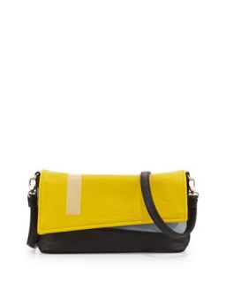 Colorblock Faux Leather Asymmetric Clutch, Black/Yellow   POVERTY FLATS by rian