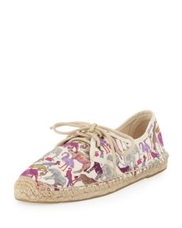 Derby Lace Up Canvas Espadrille Flat, Zoo Party   Soludos   Purple (40.0B/10.0B)