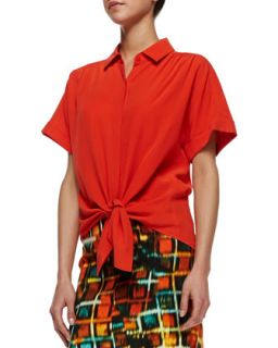 Womens Elodie Short Sleeve Silk Blouse   Lafayette 148 New York   Begonia 657