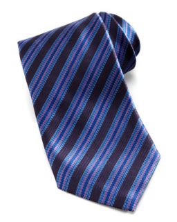 Mens Micro Dash Stripe Silk Tie, Navy/Pink   Stefano Ricci   Navy