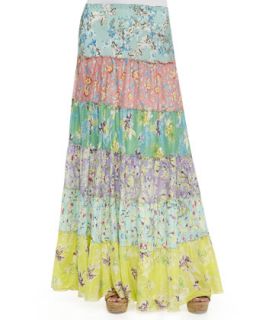 Womens Tropical Silk Tiered Maxi Skirt   JWLA for Johnny Was   Multi (SMALL