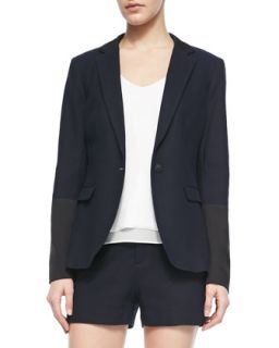 Womens Timeless Blazer With Leather Accents   Rag & Bone   Navy (12)