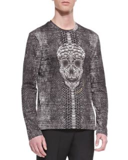 Mens Skull/Snake Printed Shirt, Black/Gray   Alexander McQueen   Blk/Grey