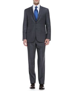 Mens Checked Wool Two Piece Suit, Gray/Blue   Brioni   Gray (50R)