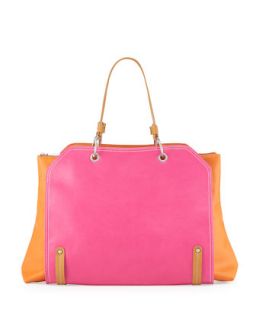 Jillian Tonal Faux Leather Tote Bag, Pink/Orange