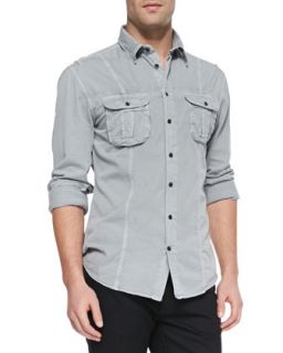 Mens Double Pocket Button Down Shirt, Dark Gray   Star USA   Dark gray (XL)