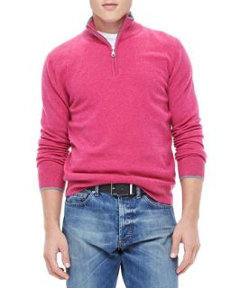 Mens Half Zip Sweater with Contrast Trim, Raspberry   Raspberry (SMALL)