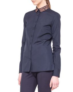 Womens Embellished Detachable Collar Shirt   Akris punto   Navy (42/12)