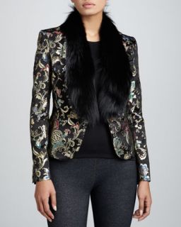 Womens Brocade Jacket with Fox Fur Collar   Jason Wu   Gold/Black (2)