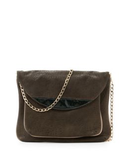Tate Chain Faux Leather Flap Clutch, Olive   Deux Lux