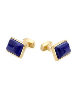 Mens Emerald Cut Lapis 18k Yellow Gold Plated Cuff Links   Suzanne Felsen  
