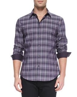 Mens Plaid Button Down Shirt, Purple   Star USA   Purple (XL)