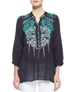 Womens Brussels Embroidered Georgette Blouse   Johnny Was Collection   Grey
