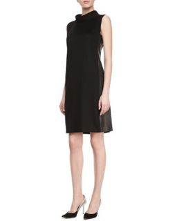 Womens Iona Cashmere Faux Leather Panel Dress   Lafayette 148 New York   Black