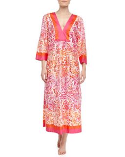 Womens Batik Tiger Lily Swirl Print Caftan, Orange/Pink   Oscar de la Renta  