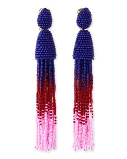Long Ombre Beaded Tassel Earrings, Blue/Red/Pink   Oscar de la Renta   Ombre