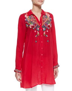 Womens Myra Embroidered Button Front Blouse   Johnny Was Collection   Amaranth