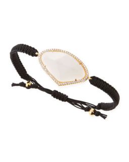 Pave Trim Moonstone Glass Braided Cord Bracelet, Black   Tai   Black