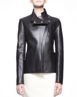 Womens Golden Trim Leather Jacket   THE ROW   Black (8)