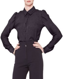 Womens Long Sleeve Collared Button Up Blouse   Zac Posen   Midnight (4)