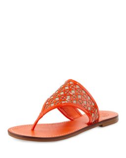 Amara Laser Cut Patent Thong Sandal, Orange/Natural   Orange/Natural (7B)