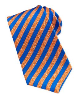 Mens Satin Stripe Silk Tie, Orange/Blue   Kiton   Orange/Blu
