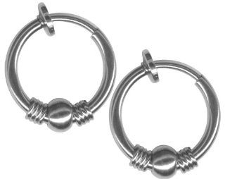 Pair of Silver Color Bead Design Non Pierced Hoops Fake Lip Ring Fake Nose Ring Fake Cartilage Earring Stocking Stuffer Jewelry