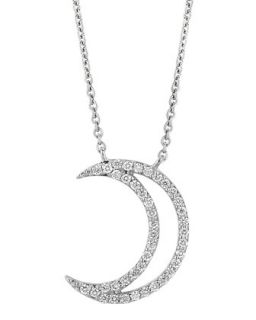 18k White Gold Large Moon Diamond Pendant Necklace   A Link   White (18k ,LARGE