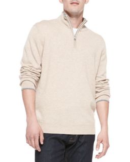 Mens Cashmere 1/4 Zip Pullover Sweater, Beige   Beige (XXL)