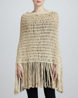 Womens Loose Knit Crocheted Poncho   MICHAEL KORS   Ivory (X SMALL)