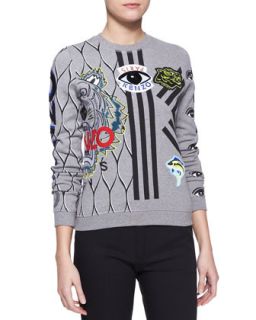 Womens Embroidered Multi Icon Sweatshirt   Kenzo   Stone grey (X LARGE)