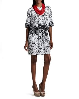Womens Short Sleeve Printed Dress with Detachable Necklace   Indikka  