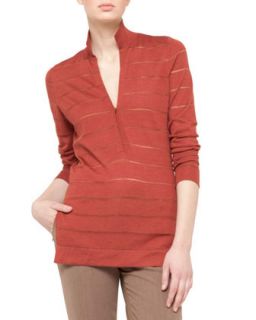Womens Transparent Stripe Polo Collar Tunic, Canary   Akris   Canary (10/46)