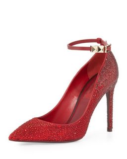 Rouge Absolute Crystal Ankle Strap Pump, Rouge   Valentino   Rouge (38.5B/8.5B)