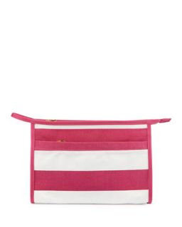 Striped Canvas Cosmetics Case, Pink/White   Toss   Pink/White