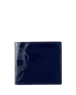 Mens Patent Perforated Skull Bi Fold Wallet, Blue   Alexander McQueen   Blue