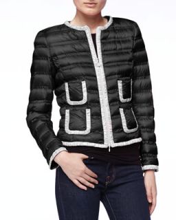 Womens Contrast Trim Zip Puffer Jacket, Black/White   Moncler   Black/White (X 