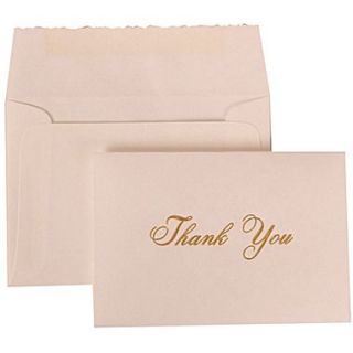 JAM Paper 65 lbs. Gold Script Thank You Card Set, Parchment w/Gold Script, 104 Cards & 100 Envelopes
