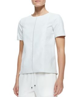 Womens Silk/Perforated Leather Tee   Vince   White (MEDIUM)