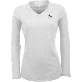 Antigua Miami Marlins Womens Flip Long Sleeve V neck T Shirt   Size Large,