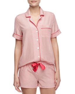 Womens Belle Check Silk Short Pajamas, Pink   Three J New York   Pink check (X 