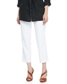 Womens Lined Linen Ankle Pants, White   Magaschoni   White (14)