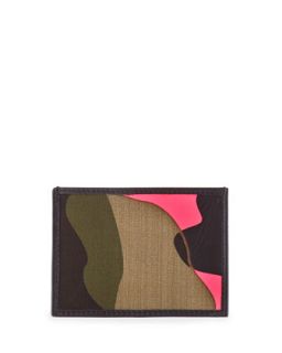 Mens Camo Print Canvas/Leather Card Case, Pink   Valentino   Pink