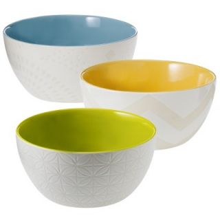 Threshold Ceramic Serving Bowl Set of 3   Blue/Yellow/Green and White