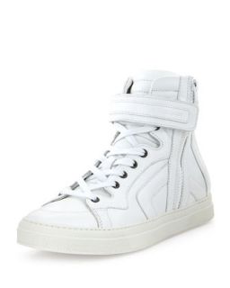 Mens Leather High Top Sneaker, White   Pierre Hardy   White (39/7D)